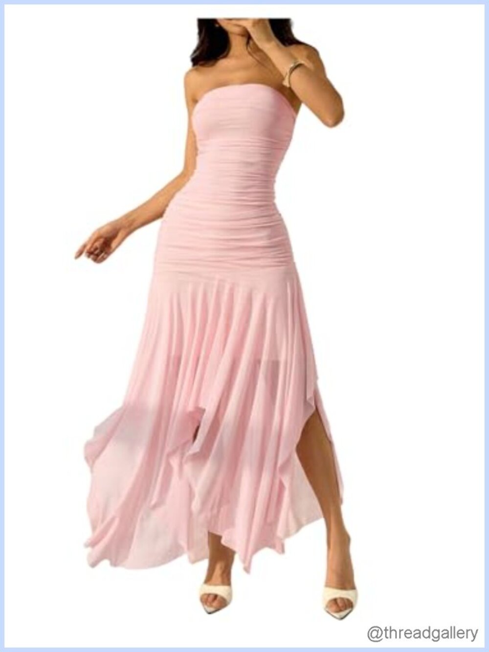Strapless Maxi Dress Asymmetrical Hem Ruffle Swing Backless Party